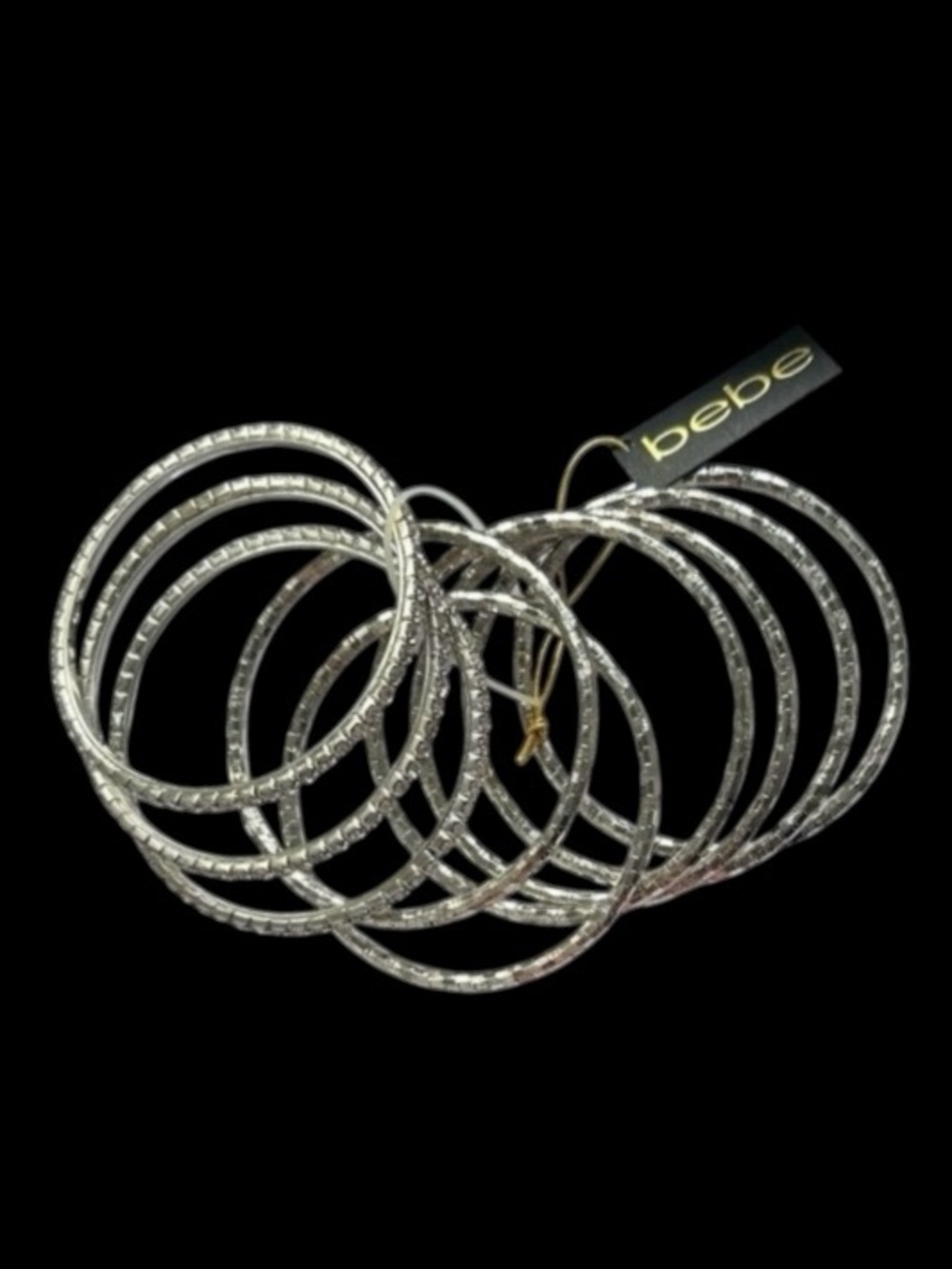 Set of 9 Bebe Silver and Rhinestone Stackable Bangle Bracelets - Picture 7 of 7